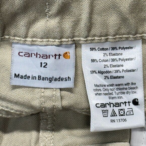 Carhartt Pants Youth Size 12 Brown Canvas Elastic Waist Straight Leg Chores Work - Picture 7 of 9